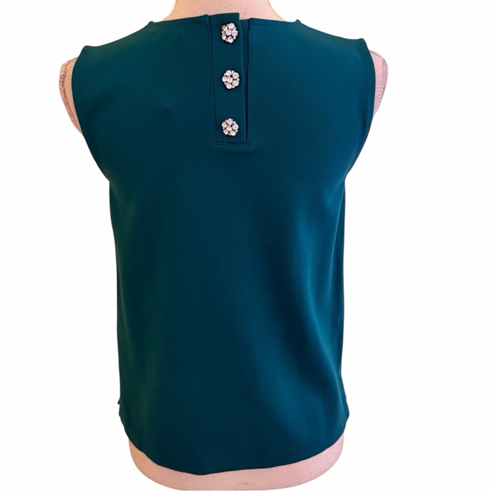J. Crew Teal Ponte Knit Sleeveless Top with Back Rhinestone Buttons XS